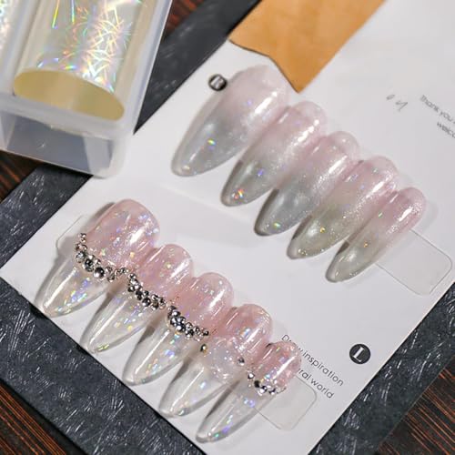 OSTTMA 10PCS Aurora Nail Foil Transfer Stickers Holographic Mermaid Design