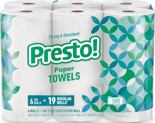 Presto! Ultra-Strong Paper Towels, 6 Huge Rolls, 158 Sheets Each