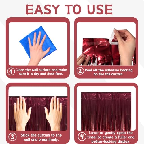 Matte Burgundy Foil Fringe Tinsel Backdrop - 2 Panels, 3.3x6.6 Ft