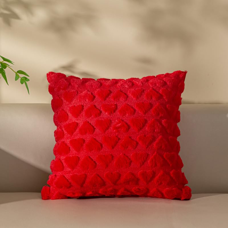 Red 3D Heart Valentine's Day Pillow Covers 18x18, Set of 2 Plush Cases