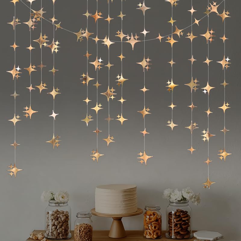 Champagne Glitter Star Garland Banner - 40 Feet for Parties