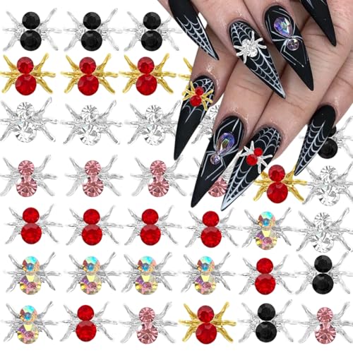 BUNLVDI 30Pcs Punk Style Halloween Spider Nail Charms & Gems