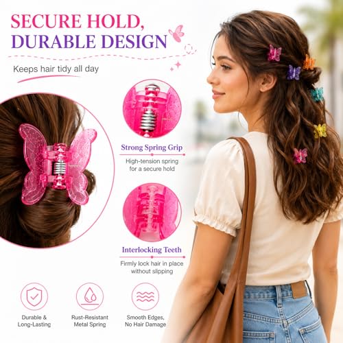 DZKZO 80Pcs Mini Butterfly Hair Clips, 0.6 Inch Glitter Tiny Claw Clips with Storage Box