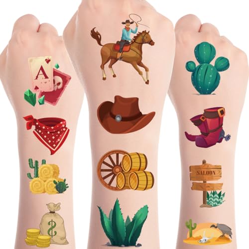 Rodeo Cowboy Temporary Tattoos Waterproof Party Favors 8 Sheets