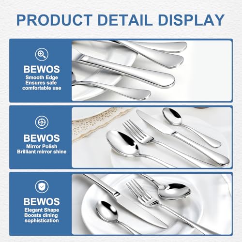 BEWOS 20-Piece Stainless Steel Silverware Set - Silver Flatware for 4