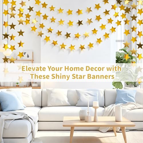 5pcs Gold Star Garland - 66ft Double-Sided Hanging Decorations