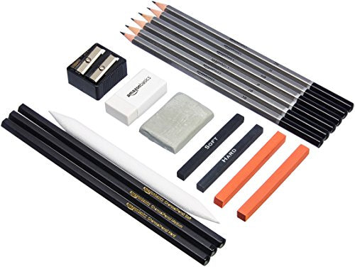 Amazon Basics 17-Piece Sketch and Drawing Art Supply Kit, Charcoal Set