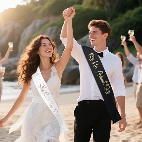 Bride & Groom Sash Set - Rose Gold & Gold Engagement Party Favors