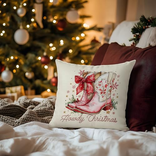 Pink Western Christmas Pillow Covers 18x18 - Cozy Cowgirl Decor