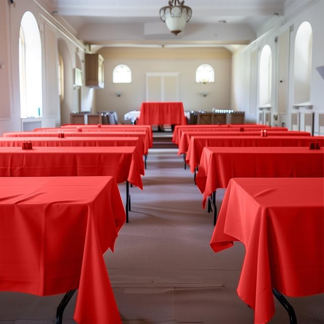 Niuara Red Plastic Table Cloths - 4 Pack 54" x 108" Disposable Rectangle Covers for Parties & Events