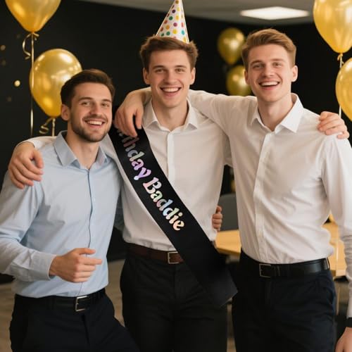 Birthday Baddie Sash - Black Satin with Glitter & Foil for Parties