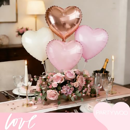 PartyWoo Pink and White Heart Foil Balloons - 15pcs 18 Inch
