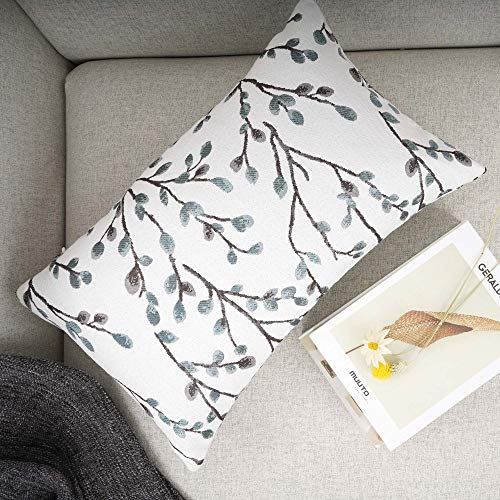 Teal Leaf Jacquard Decorative Throw Pillow Cover, 12x20 inches