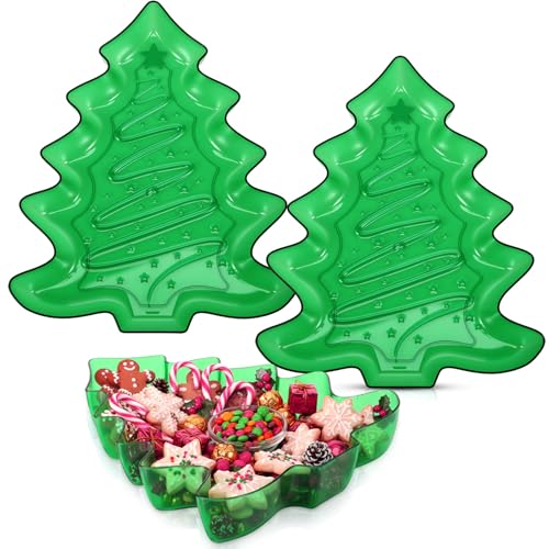 Christmas Tree Shaped Plastic Serving Platters Set - Green, 2 Pack