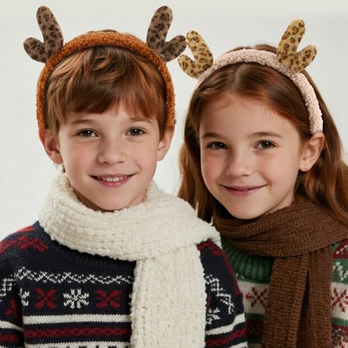 Hapdoo Reindeer Headbands 2-Pack Christmas Fluffy Antler Hair Accessories