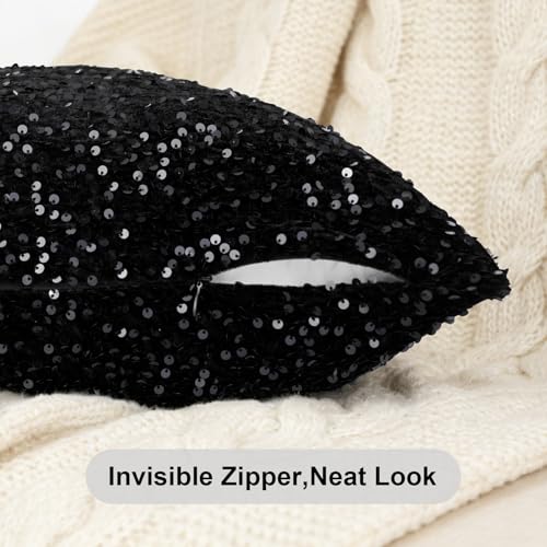 SquarePie Black Sequin Velvet Throw Pillow Cover, 18x18 Inch Decorative Case