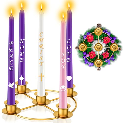 Gold 5-Candle Advent Wreath Candle Holder for Christmas Table Decor