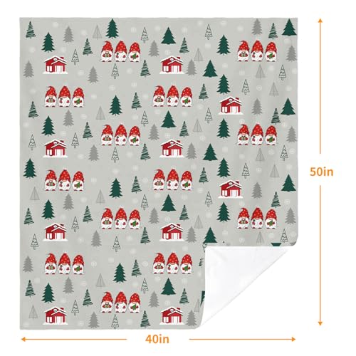 JOOCAR Christmas Throw Blanket 40x50 Inch - Soft Flannel Gnome & Snowflakes
