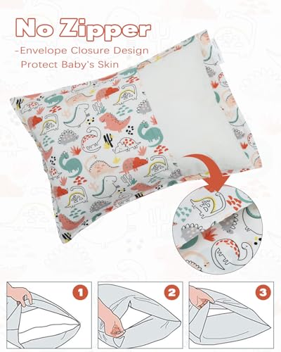 ALVABABY Toddler Pillowcases, Soft Cotton, 13x18 Inch, Dinosaur Print, 2-Pack