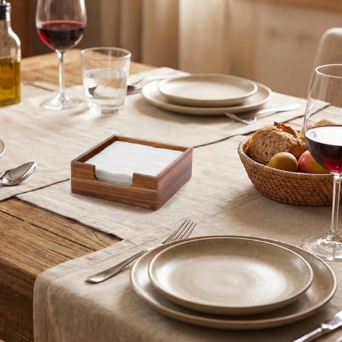 Acacia Wooden Cocktail Napkin Holder, 5.5 x 5.5 inches