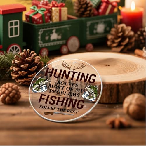 Hunting and Fishing Christmas Ornaments - Amusing Gift for Deer Hunters & Anglers, Acrylic Hanging Decorations - Variation: Hunting