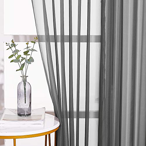 NICETOWN Dark Grey Sheer Curtains 54"W x 84"L - 2 Panel Grommet Drapes