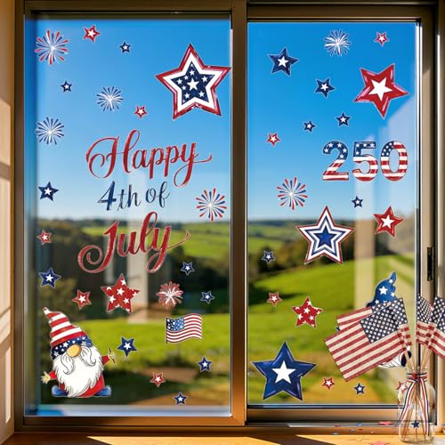 250th Anniversary Patriotic Window Clings - 6 Sheets of Gnome & Star Decals