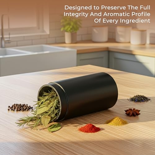 Black Airtight Vacuum Sealed Herb Storage Jar - Smell Proof Travel Stash Container