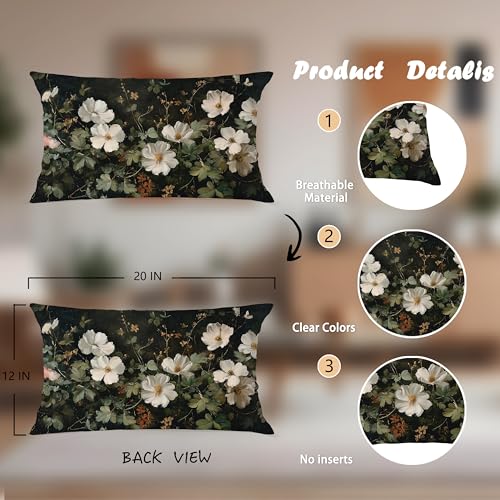 Victorian Floral Pillow Cover 20x12 - Cozy Rustic Decor