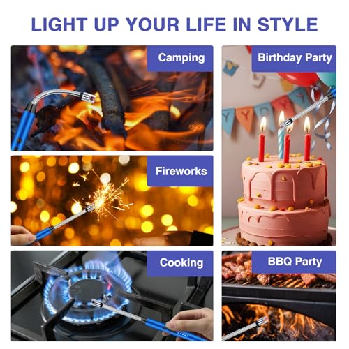 2 PCS Candle Lighter, Electric Lighter Arc Windproof Flameless with 360¡Æ Flexible Neck & LED Power Display, Lighters for Candle for BBQ, Grill, Camping, Fireplace, Stove(Blue)
