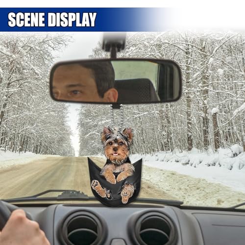 Yorkshire Terrier Car Rearview Mirror Charm - Cute Acrylic Pendant