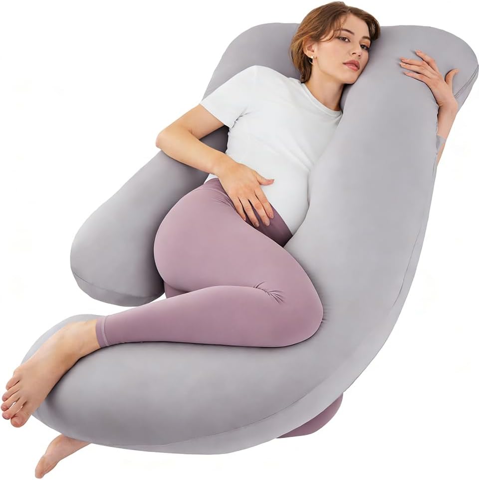 ZZZhen G-Shaped Pregnancy Pillow - 56 Inch Maternity Support with Grey Microfiber Cover for Comfort