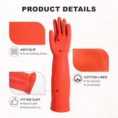 North Tower Reusable Long Dishwashing Gloves, Nitrile Rubber - Large