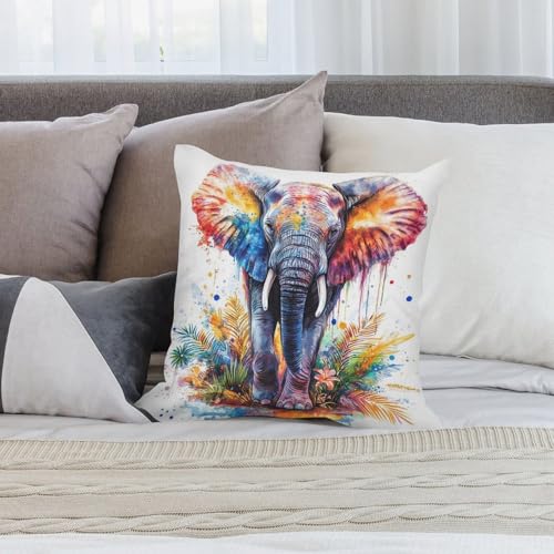 Watercolor Elephant Floral Throw Pillow Cover 18x18 Inch Soft Plush