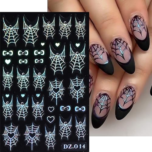 Spider Web Nail Art Stickers - 4 Sheets 3D Metallic Decals