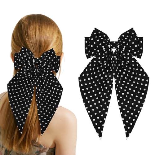 Kilener Polka Dot Hair Bow Clip Long Tail Ribbon Barrette for Women Girls