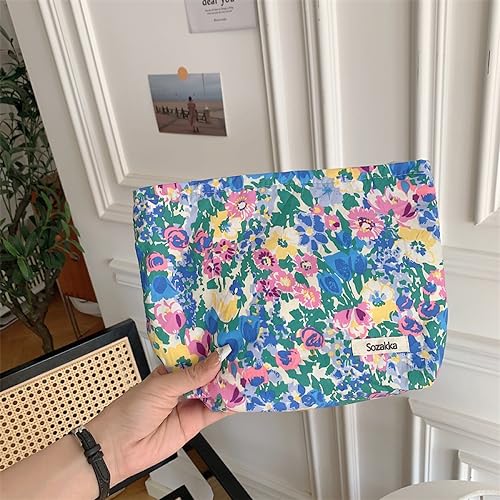 KSMMA Floral Canvas Makeup Bag - Small Travel Cosmetic Organizer with Zipper