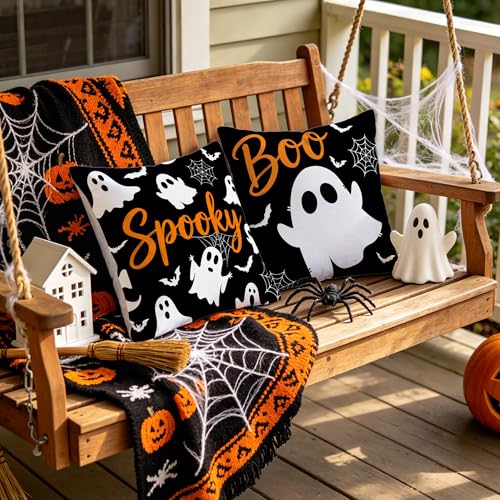 Halloween Pillow Covers Set of 2 | 18x18 Inch Ghost Decor