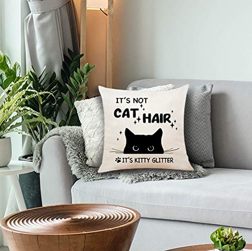 Funny Cat Throw Pillow Cover - 'Kitty Glitter' Cotton Linen 18x18
