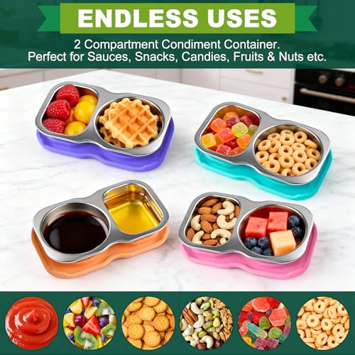 Eiyisem Stainless Steel Snack Containers with Lid, 5.3 Oz Dual Compartment Food Storage