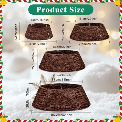 Lanpn 28 Inch Rattan Christmas Tree Collar - Brown Woven Wicker Tree Skirt for Small Artificial Trees