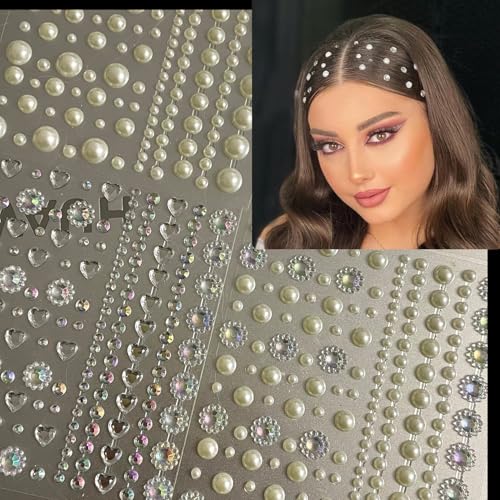 Face Gems and Pearl Stickers Self Adhesive Festival Body Hair Jewels