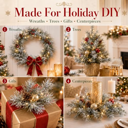 RAINFLOW Snowy Faux Pine Needle Picks - 10PCS Christmas Decor