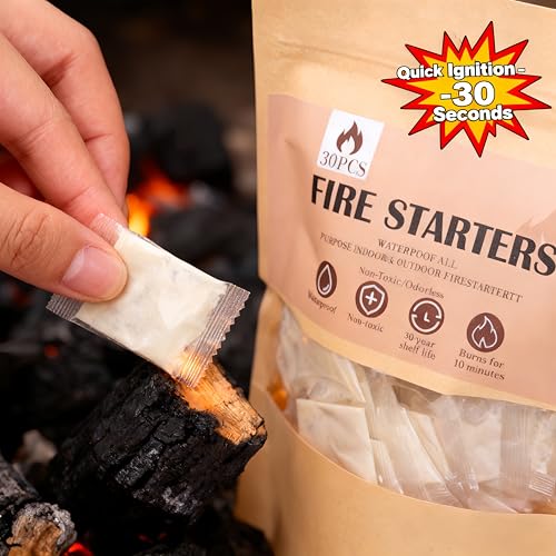 Waterproof Fire Starters for Campfires & Indoor Fireplaces 30 Pack