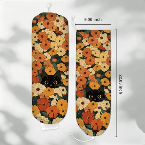 VYXVYX Floral Black Cat Plastic Bag Holder for Grocery Storage