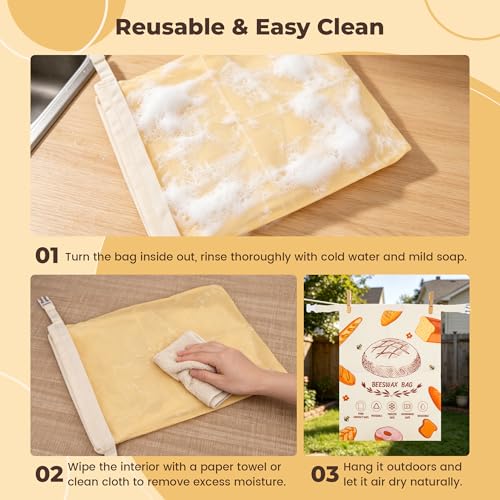 Beeswax Food Storage Bags - Reusable Cotton Bread Bags for Sourdough, 17x13 inches, 2 Pack