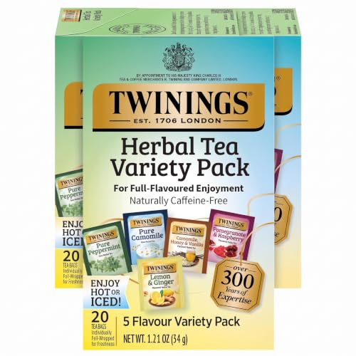 Twinings Herbal Tea Variety Pack 20 Count – 5 Flavors, Caffeine-Free, Pack of 2