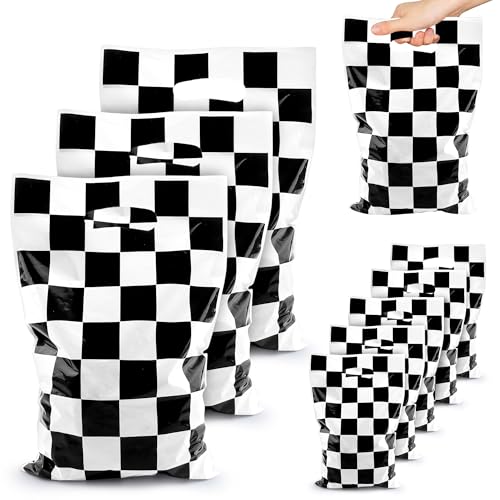 50 Pcs Race Car Party Favor Bags - Black and White Checkered Gift Bags