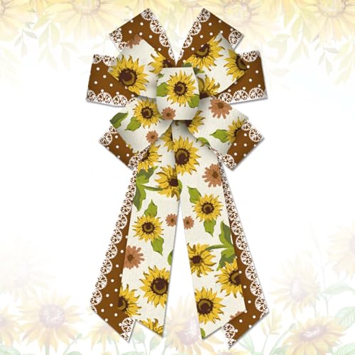 Large Sunflower Burlap Bow for Wreath Decorations - 11.42" x 20.87"