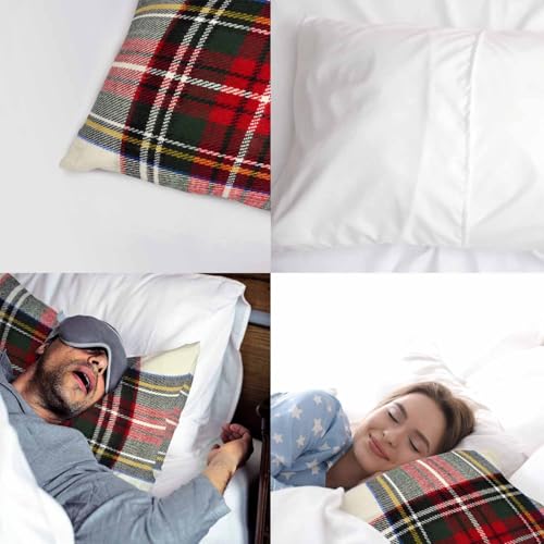 Scottish Tartan Pillow Case - Soft Red & White Plaid Cover 20" x 26"